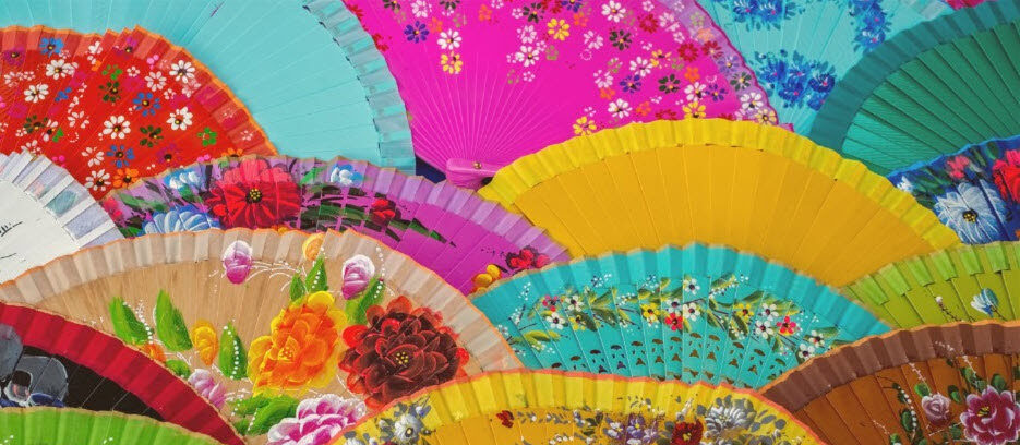 colorful floral patterned fans